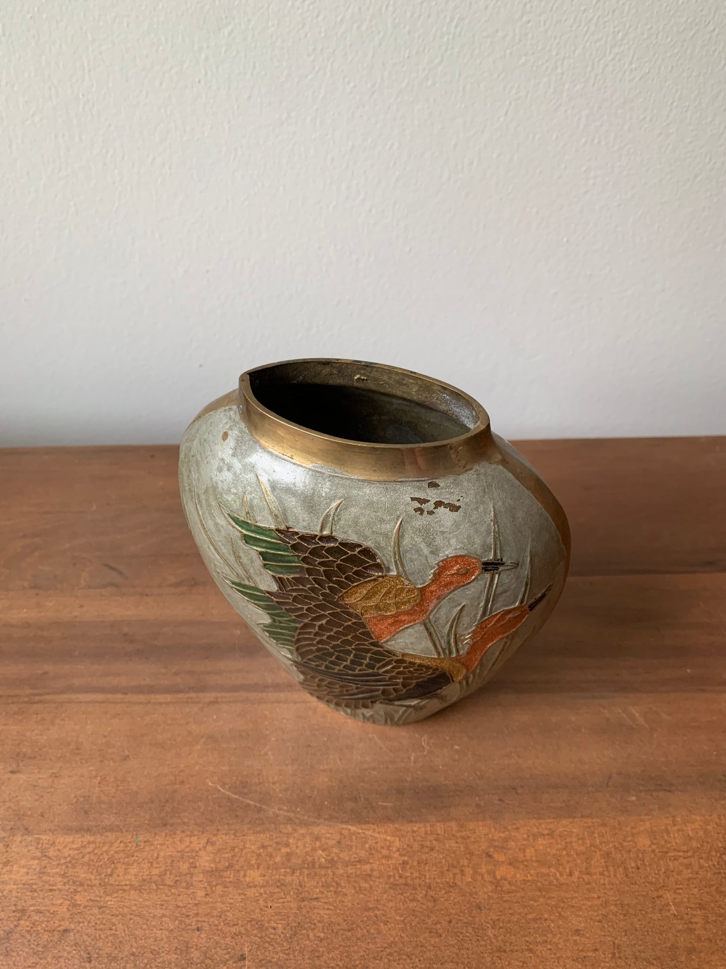 Solid Brass Vase with Pheasants Made in India