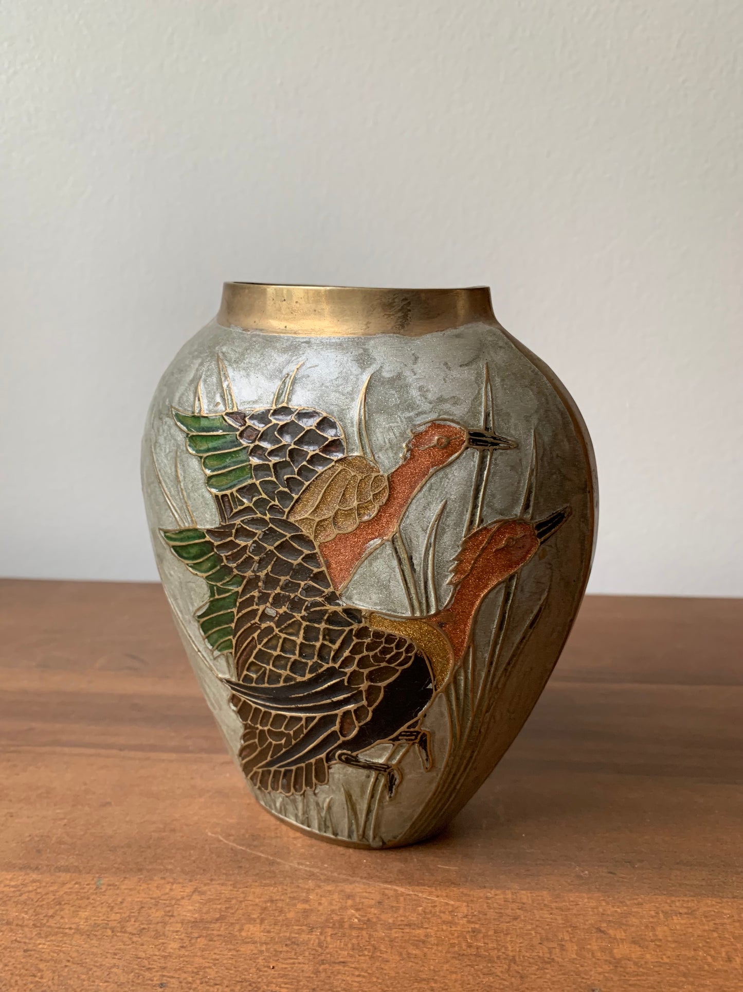 Solid Brass Vase with Pheasants Made in India