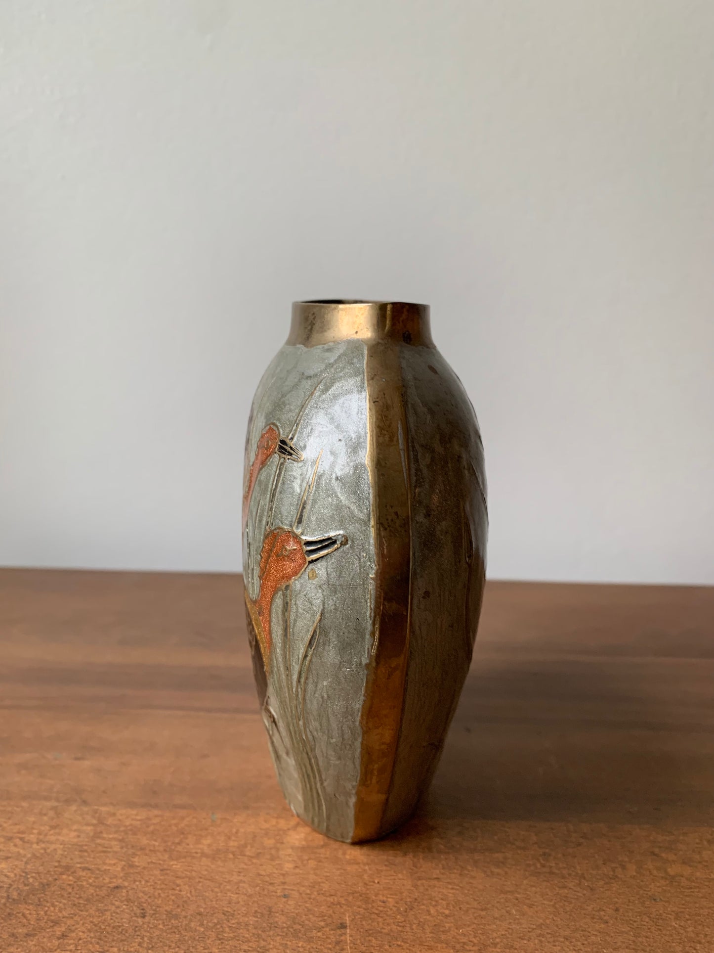 Solid Brass Vase with Pheasants Made in India