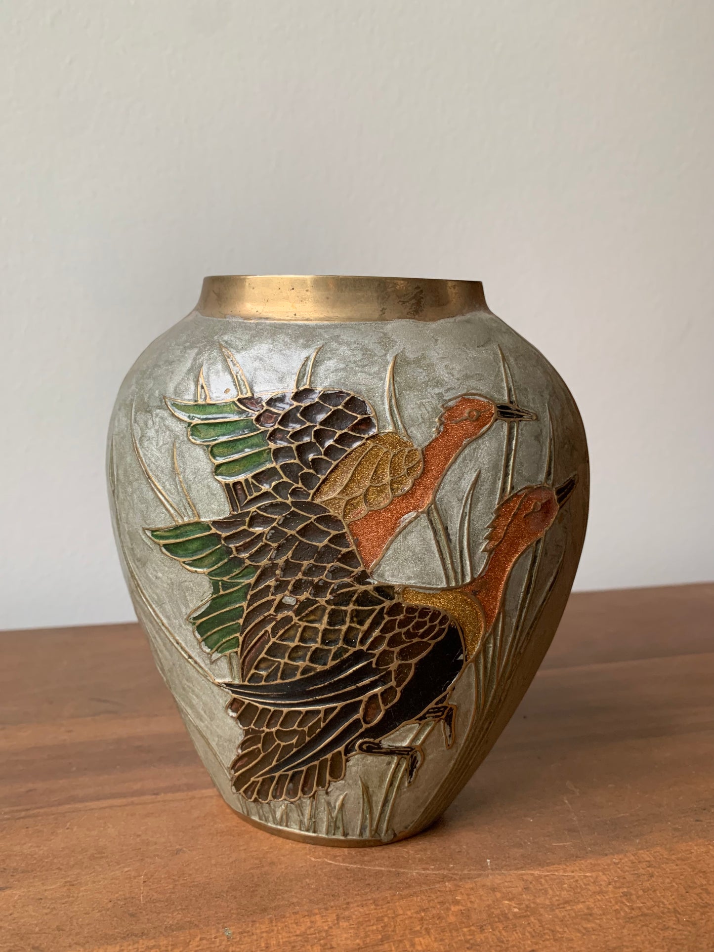Solid Brass Vase with Pheasants Made in India