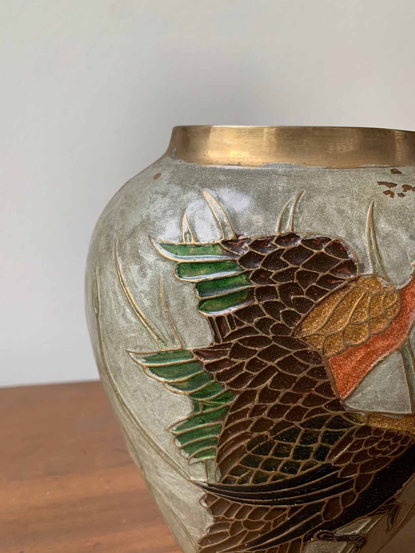 Solid Brass Vase with Pheasants Made in India