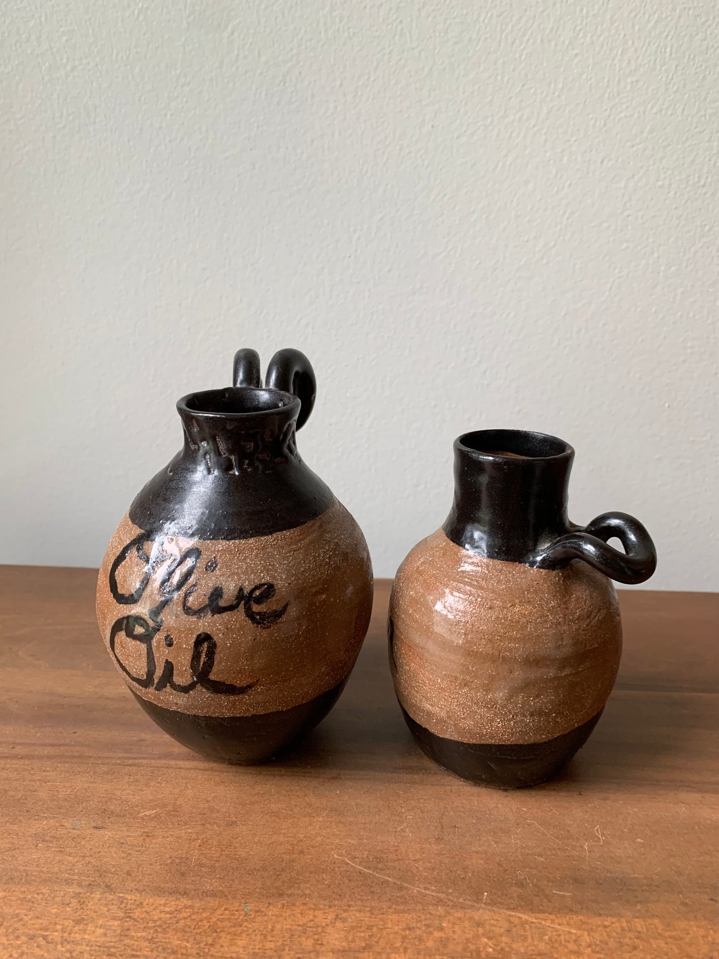 (Set of two) Handmade Pottery Jugs for Olive Oil and Vinegar