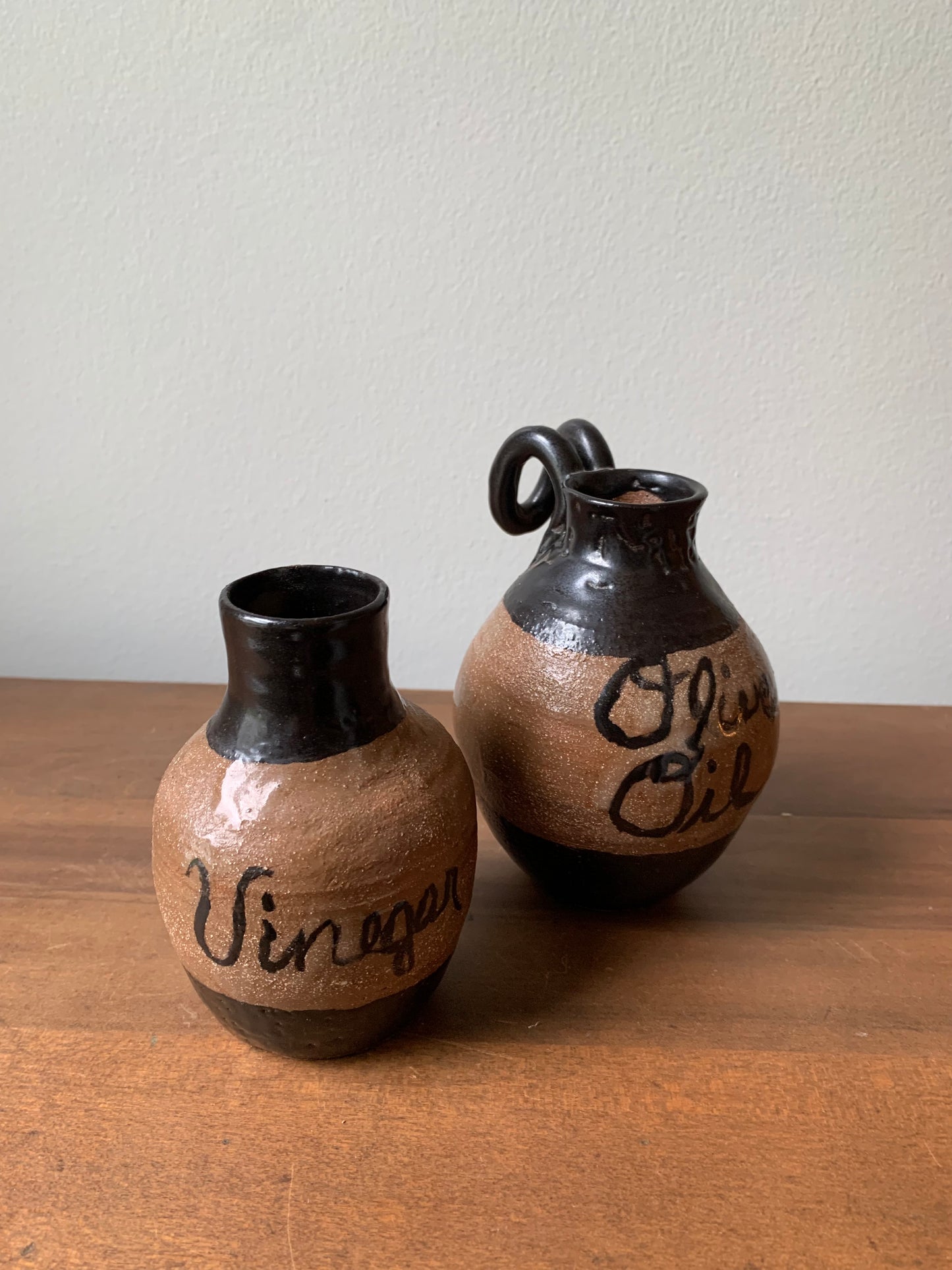 (Set of two) Handmade Pottery Jugs for Olive Oil and Vinegar