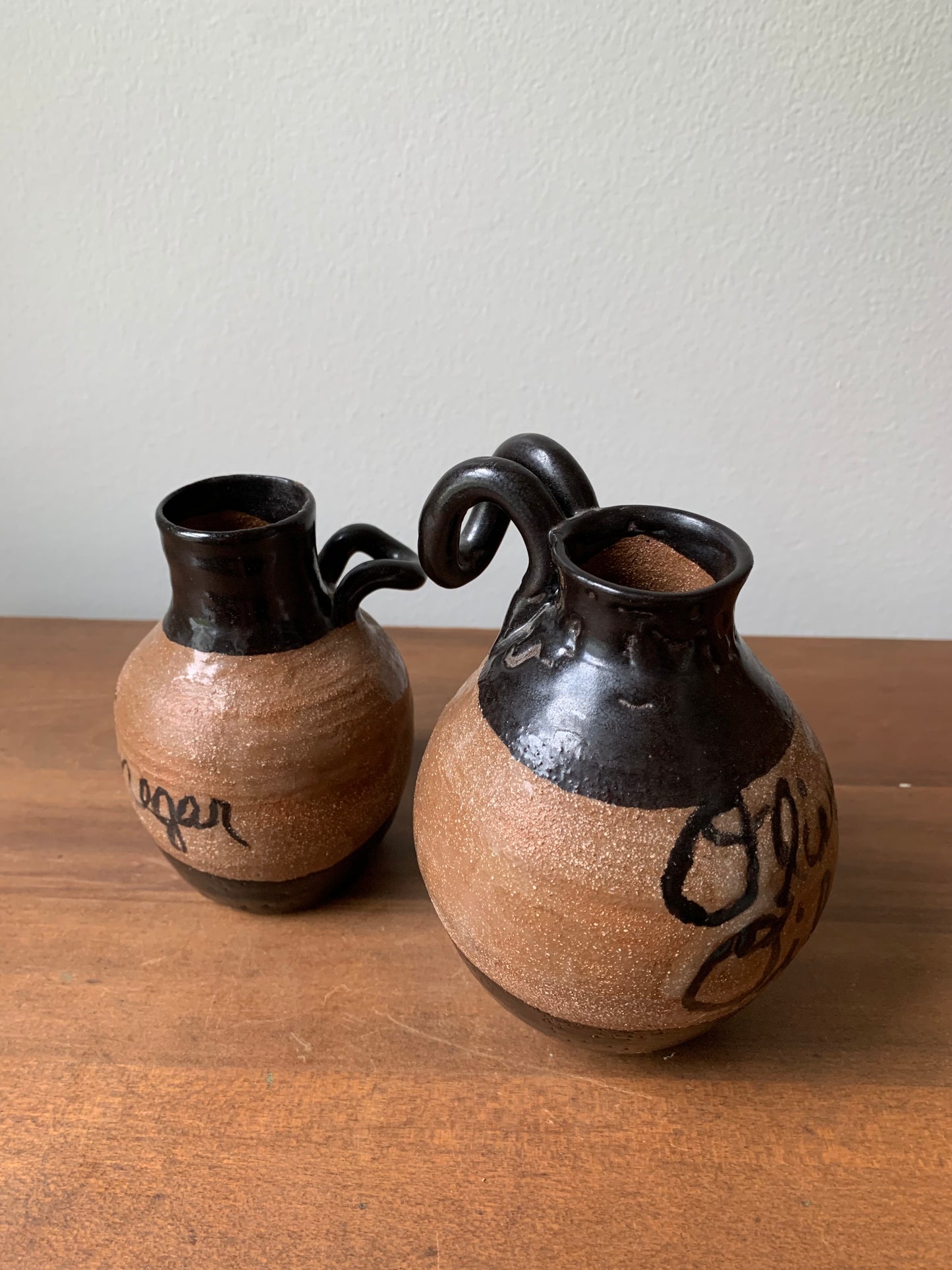 (Set of two) Handmade Pottery Jugs for Olive Oil and Vinegar