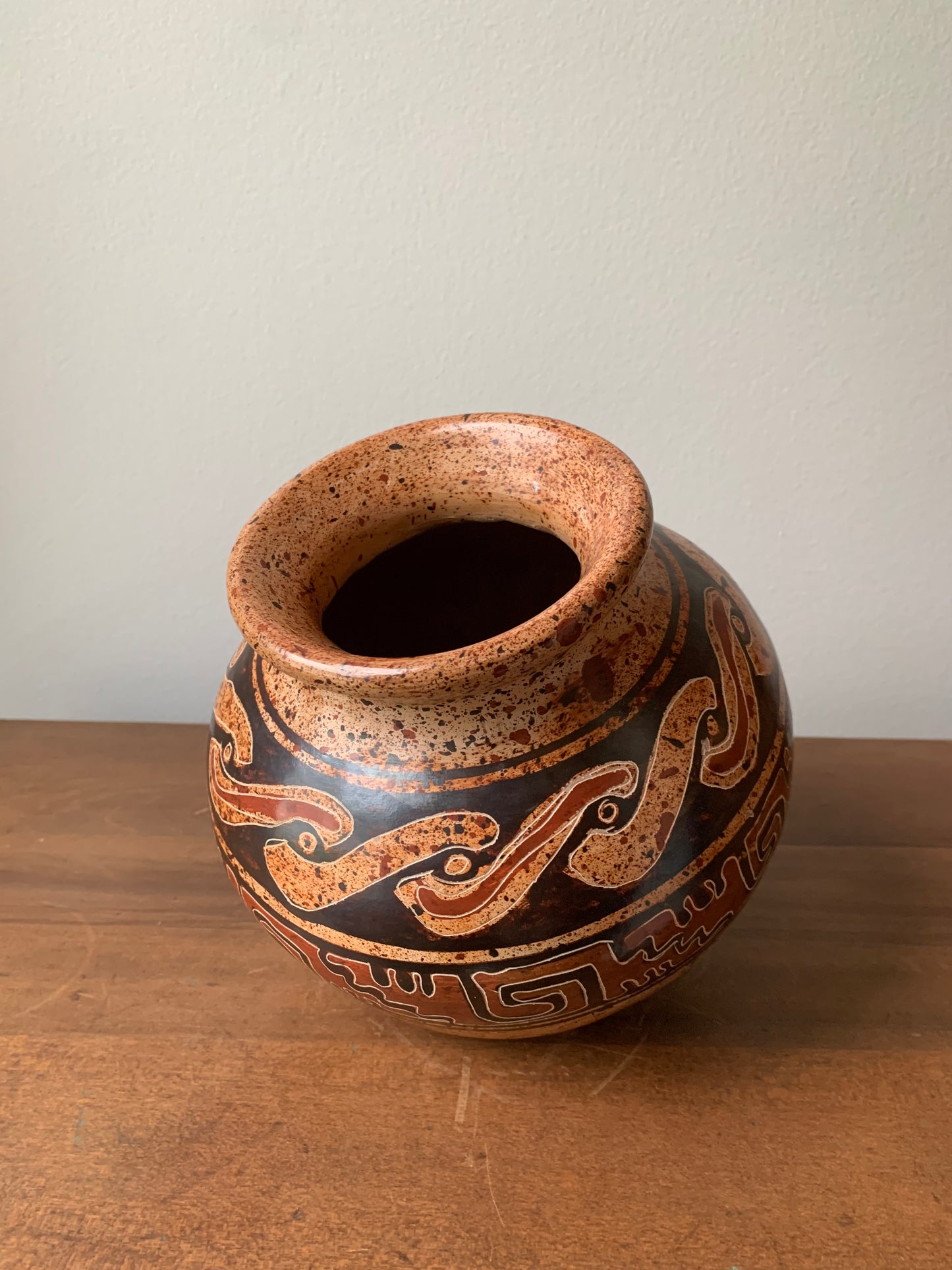 Vintage Pottery Tipped Jar from Costa Rica Signed by Artist